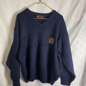 Edward’s Made In France Athletic Wool Blend Sweater Navy Blue XXL Embroidered